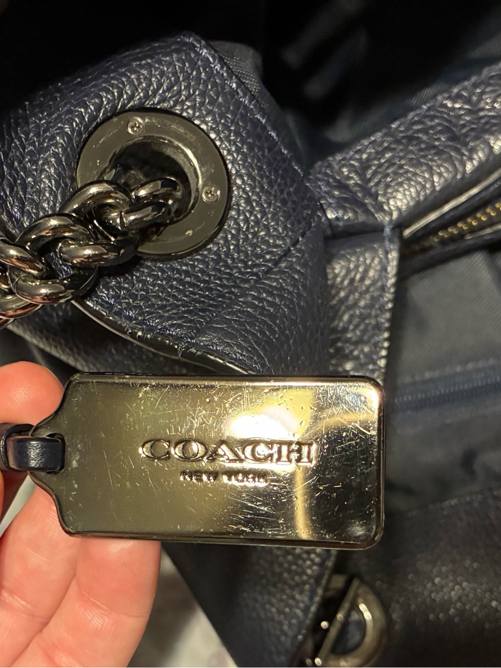 Coach Leather Madison Purse: Navy with Gunmetal Handle Accents - Picture 8 of 9